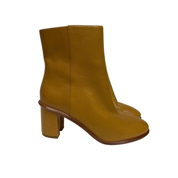 Tory Burch Brook Stamped Heel Bootie Women's Tan Leather Inner Zip Size 6 NEW